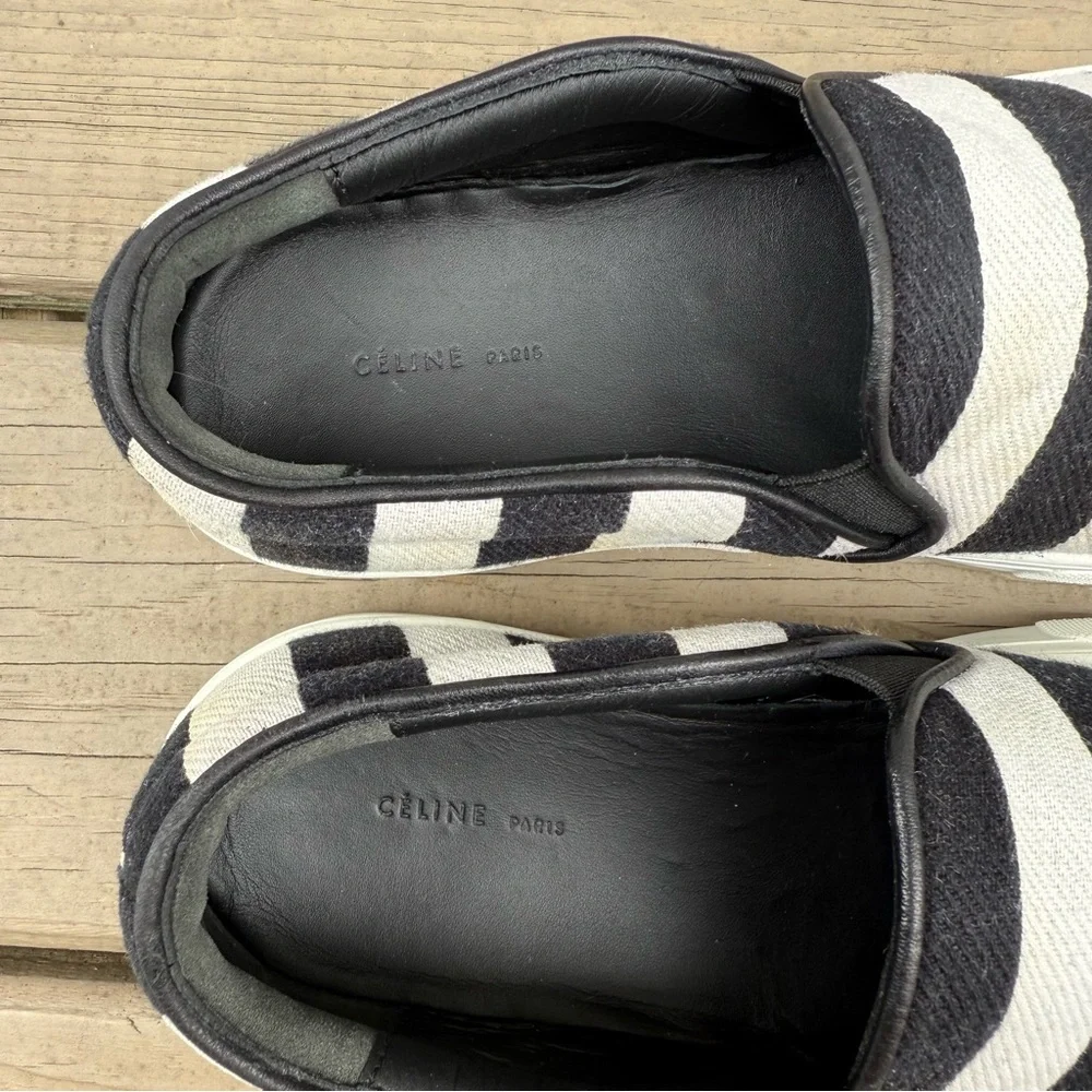 Celine Black and White Striped Canvas Slip On Sneakers size 39 - Picture 13 of 16